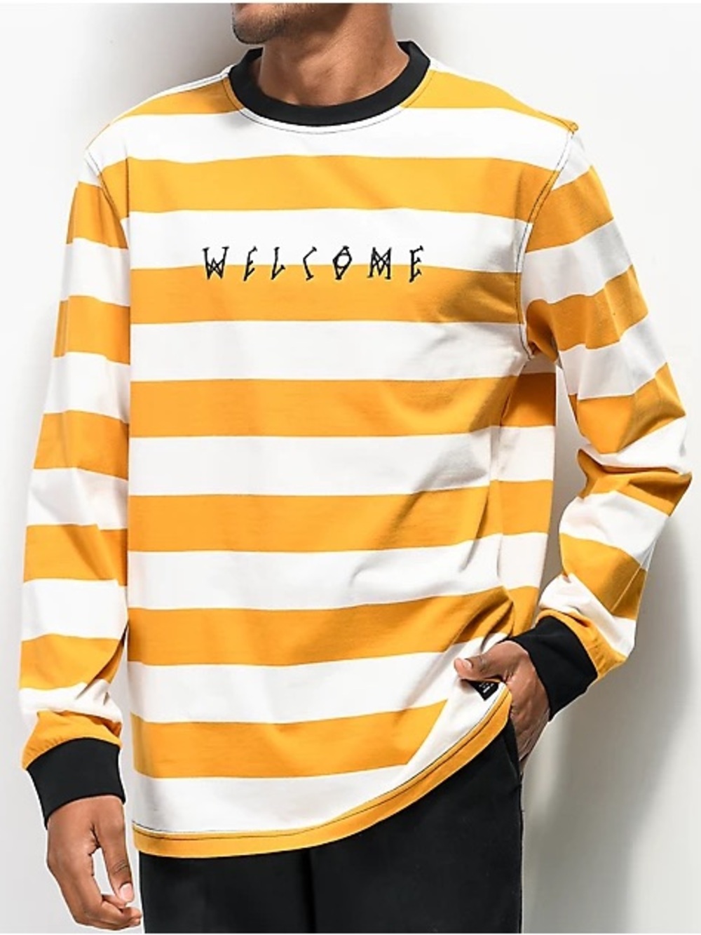 Welcome skateboards thicc stripe white and gold knit long sleeve men’s medium